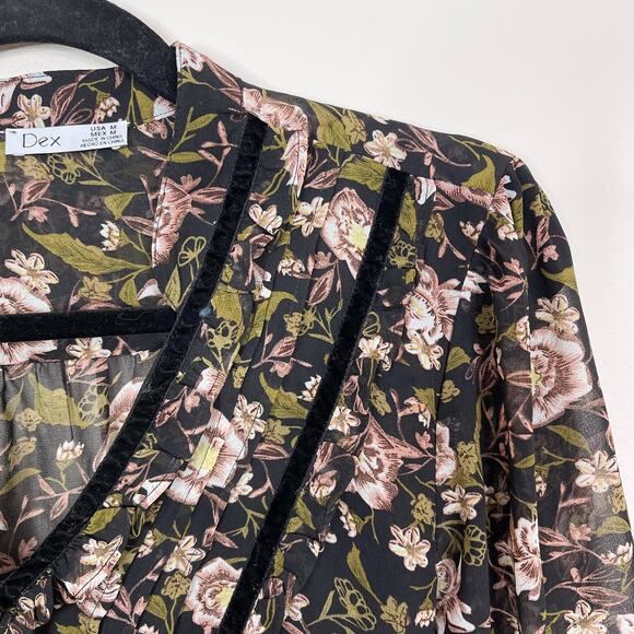 Dex Floral Print Long Sleeve Blouse Black M - Picture 3 of 8